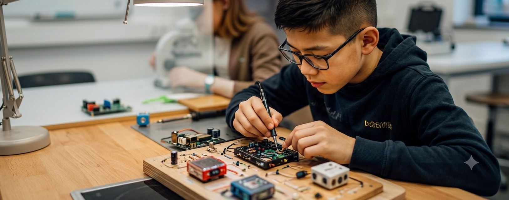 Tiener soldeert elektronica